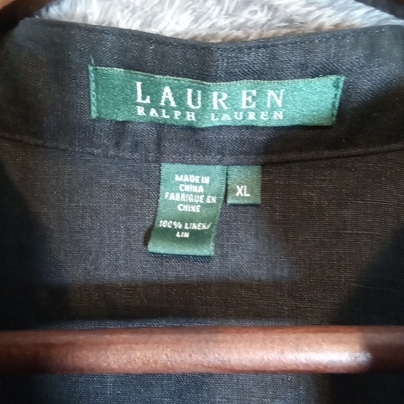 Lauren Ralph Lauren Black Button-Front Linen Pintuck Blouse Peasant Sz XL - Picture 2 of 9